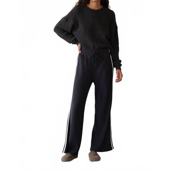 DONNI. Pants - DONNI. Black Straight-Leg Knit Pants with White Side Stripes